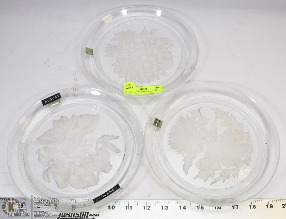 Set Of 3 Hoya Crystal Etched Floral Plates