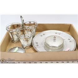 VINTAGE CONDIMENT CADDY WITH COPPER APPETIZER DISH