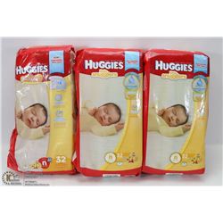 3 PACKAGES OF HUGGIES DIAPERS