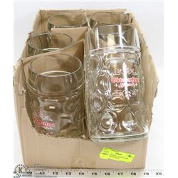 6 RICHARDS RED 1 LITER GLASS OKTOBERFEST MUGS