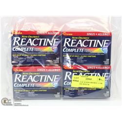 4 PACKS OF 30 NON DROWSY 12 HR REACTINE SINUS &