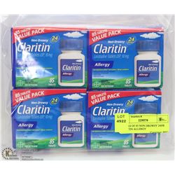 4 PACKS OF 85 NON DROWSY 24HR CLARITIN ALLERGY