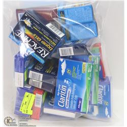 LARGE BAG OF ASSORTED ALLERGY PILLS.