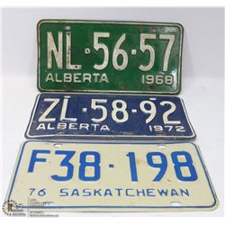 LOT OF 3 LICENSE PLATES INCL 1968, 1972 ALBERTA