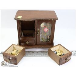 VINTAGE  FOOTED JEWELRY BOX FILLED WITH CONTENTS