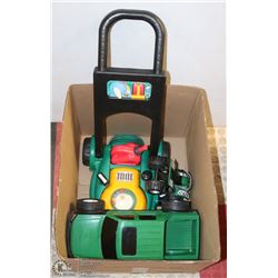 GREEN TRUCK WITH 4 WHEEL QUAD AND LITTLE TIKES