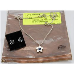 PEWTER NECKLACE AND EARRING SET STARS WI/ SAPPHIRE