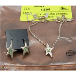PEWTER NECKLACE AND EARRING SET STARS WITH GREEN