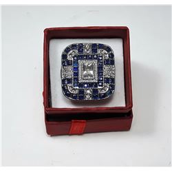 9)  WHITE TOPAZ & BLUE SAPPHIRE ART DECO