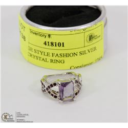 VINTAGE STYLE FASHION SILVER TONE CRYSTAL RING