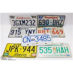 LOT OF 7 LICENCE PLATES INCL SASK, BC, 2 ALBERTA,