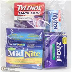 BAG OF ASSORTED SLEEP AIDS & PAIN RELIEVERS