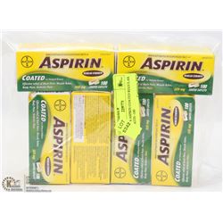 LOT OF 6 ASPRIN COATED REGULAR STRENGTH -100