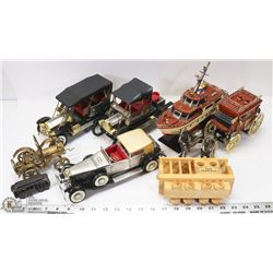 FLAT OF VINTAGE CAR RADIOS AND ORNAMENTS.