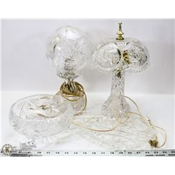 CRYSTAL LAMPS, BOWL & PLATE.