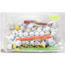FLAT OFG GOLF BALLS AND CLUB HANDLES.