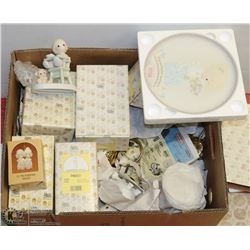 FLAT OF PRECIOUS MOMENTS AND BRASS ITEMS.