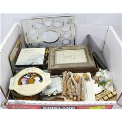 FLAT OF ASSORTED FRAMES AND HOME DECOR.