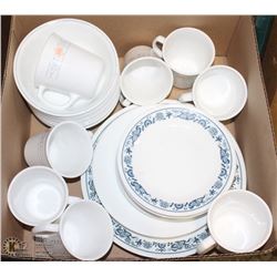LOT OF CORELLE PLATES, BOWLS & OTHER BRAND MUGS