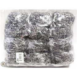 PACKAGE OF 12 NEW STAINLESS STEEL POT SCRUBBERS