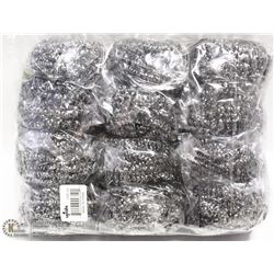 PACKAGE OF 12 NEW STAINLESS STEEL POT SCRUBBERS