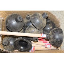 CASE OF UNUSED E-Z CLEAN PLUNGERS-WOOD HANDLE