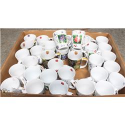 FLAT OF NEW ASSORTED DECORATIVE COFFEE MUGS