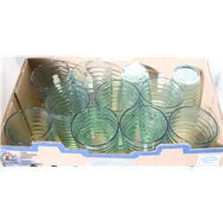 FLAT OF 10 NEW RIBBED GREEN TINTED JUICE GLASSES