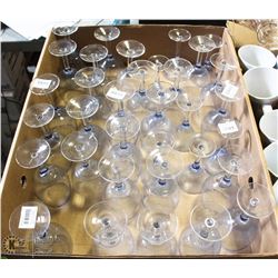 LARGE FLAT OF NEW BLUE TINTED WINE GLASSES