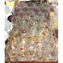 FLAT OF NEW FLORAL PATTERN GLASS JUICE CUPS