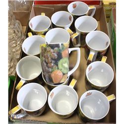 FLAT OF NEW FRUIT PATTERNED COFFEE MUGS