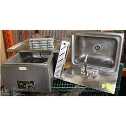 SHELF CONTAINING SINGLE SINK, FOOD WARMER, KNIFE