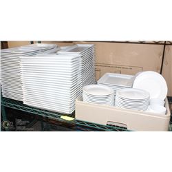 SHELF CONTAINING ASSORTED SIZE SERVING PLATES
