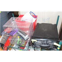 SHELF CONTAINING DIRT DEVIL MOP & OFFICE SUPPLIES