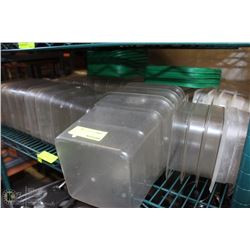 SHELF CONTAINING ASSORTED INGREDIENT BINS W/ LIDS