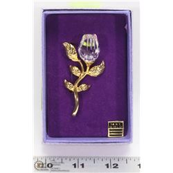 WOMENS CRYSTAL ROSE AND GOLD STEMMED BROOCH
