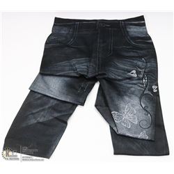 NEW WOMENS BLACK DENIM LOOK  LEGGINGS WITH