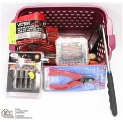 PLASTIC BIN WITH OF TOOLS.