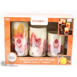 3PK LED PILLAR CANDLES WITH TIMER