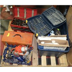 PALLET OF TOOLS, TOOL BOXES WITH CONTENTS, STANLEY