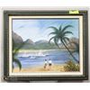 Image 1 : FRAMED BEACH SCENE OIL ON CANVAS