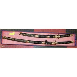 SET OF KATANA SWORDS DRAGON DESIGN BLACK AND GOLD