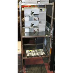 STEEL AND 3 GLASS SHELVES, 2' X2' X5' HIGH