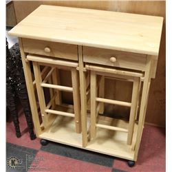 FOLDAWAY WOOD DINING TABLE WITH 2 STOOLS & 2