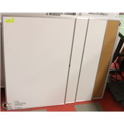 3 WHITE BOARDS AND 1 CORK BORD ALL 36"X24".