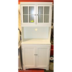 KITCHEN OR BATHROOM CUPBOARD, WHITE WITH 2 GLASS
