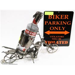 METAL MOTORCYCLE W/RIDER WINE BOTTLE HOLDER&