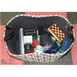 LARGE CARRYING BASKET FULL OF JEWELLERY, RING,