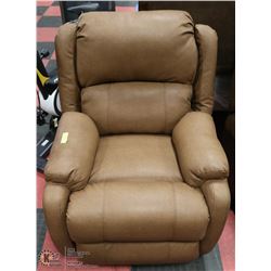 BROWN LEATHERETTE ROCKER SWIVEL RECLINER CHAIR.