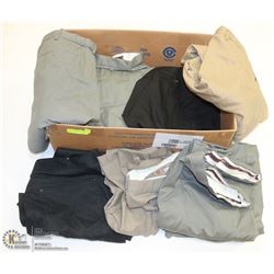 LARGE BOX WITH ASSORTED NEW MENS PANTS INCL